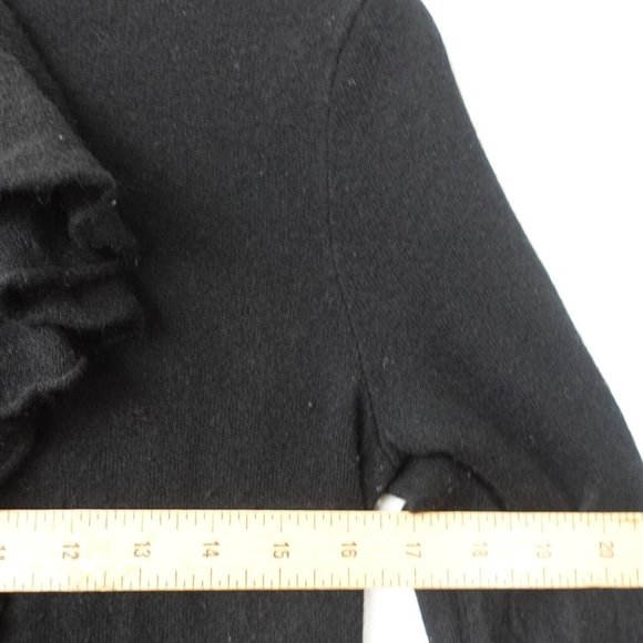 Vintage RALPH LAUREN Black Cashmere Dress Women Medium Sweater Ruffle Keyhole 90 - Picture 4 of 11